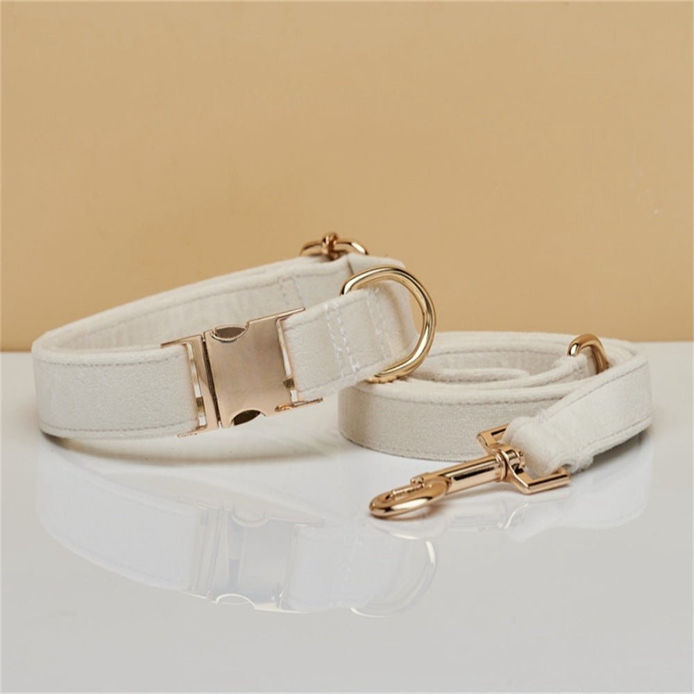 luxury velvet dog collar and leash set with bow tie