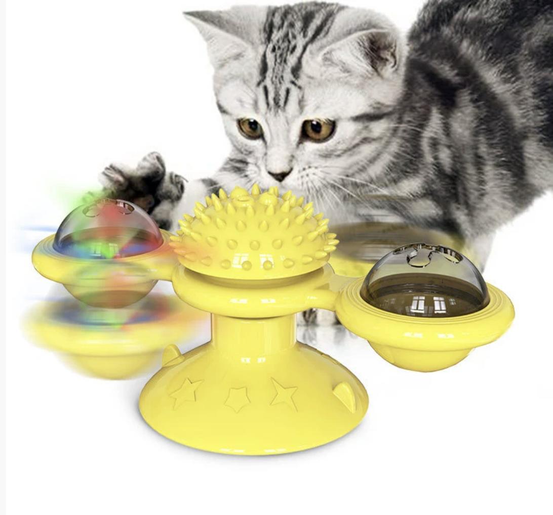 interactive cat toy set with feather teaser and windmill toy