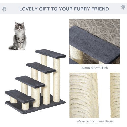 indoor cat climbing 4-step pet stairs to reach couch
