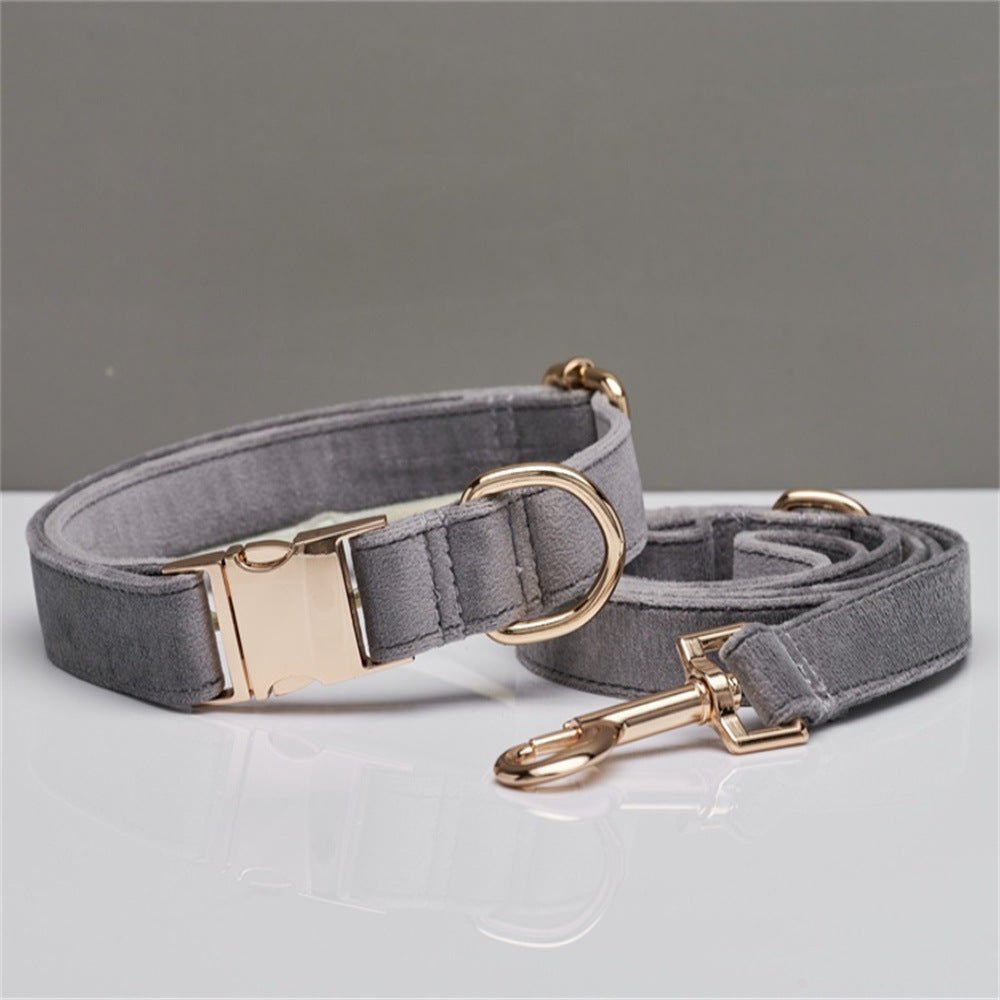 luxury velvet dog collar and leash set with bow tie