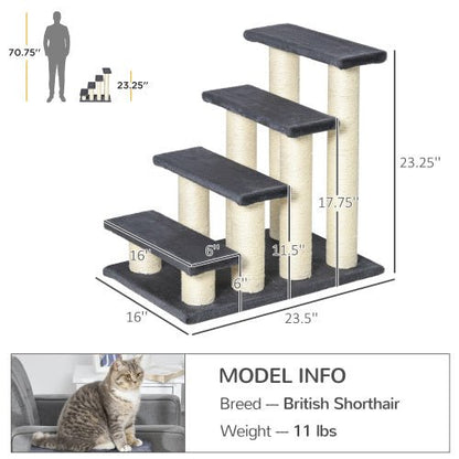 indoor cat climbing 4-step pet stairs to reach couch