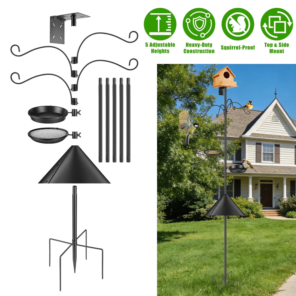 heavy duty squirrel proof bird feeder pole with 5 prong base