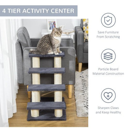indoor cat climbing 4-step pet stairs to reach couch