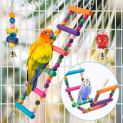 11 piece colorful wooden bird cage toys set for parakeets