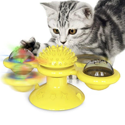 interactive cat toy set with feather teaser and windmill toy