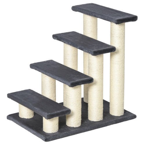 indoor cat climbing 4-step pet stairs to reach couch