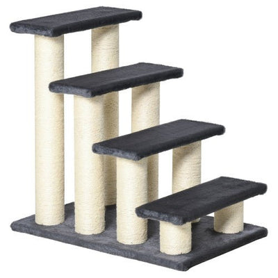 indoor cat climbing 4-step pet stairs to reach couch