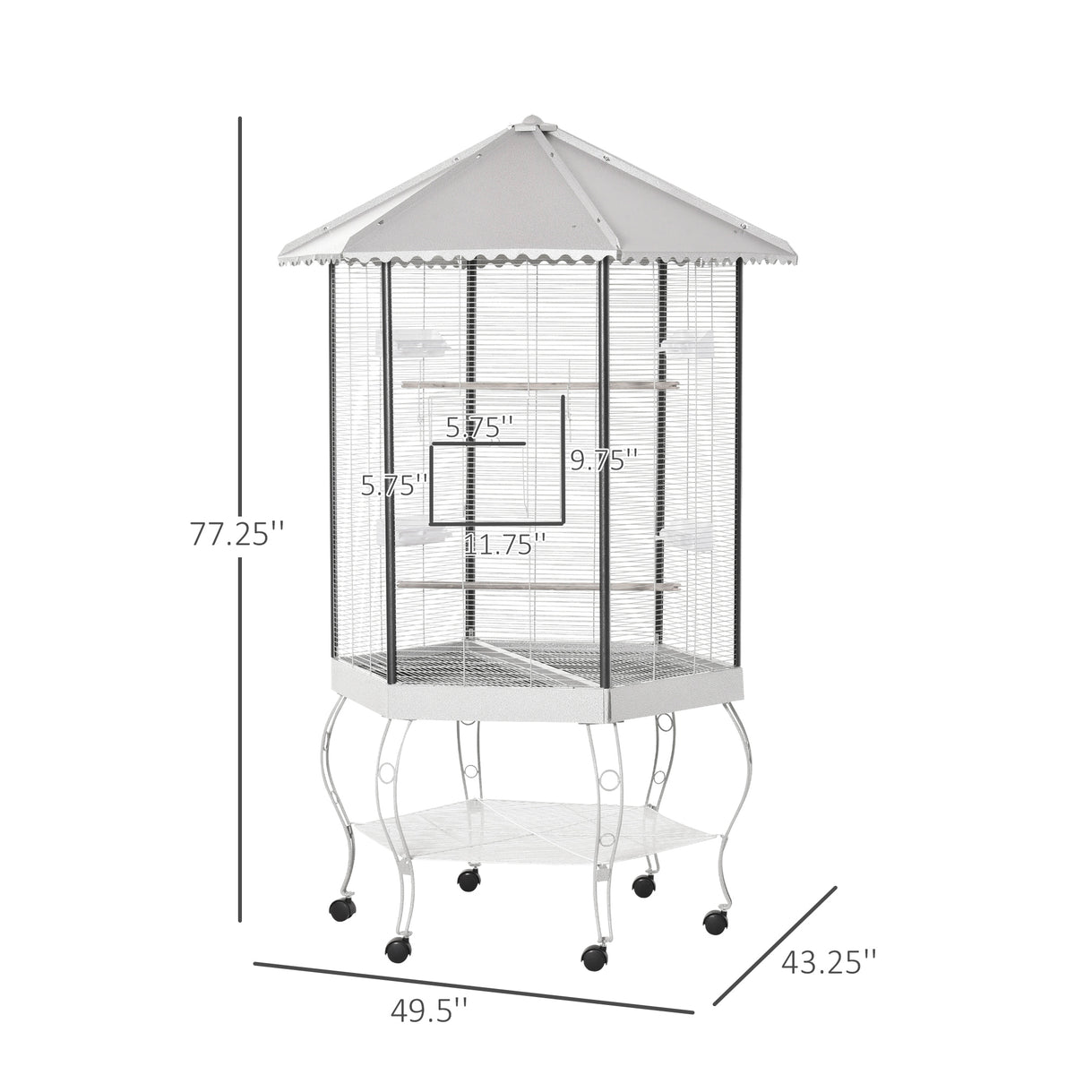 77 inch hexagonal aviary bird cage with rolling stand and canopy