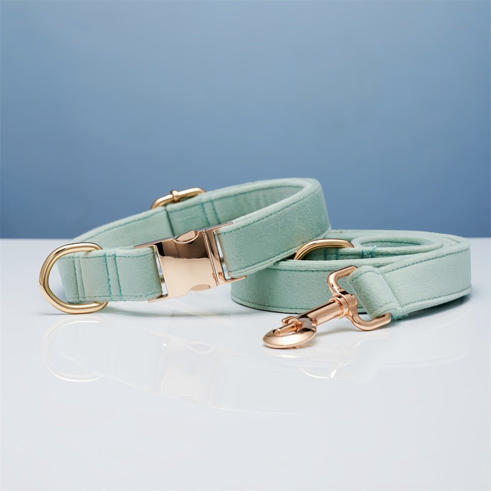 luxury velvet dog collar and leash set with bow tie