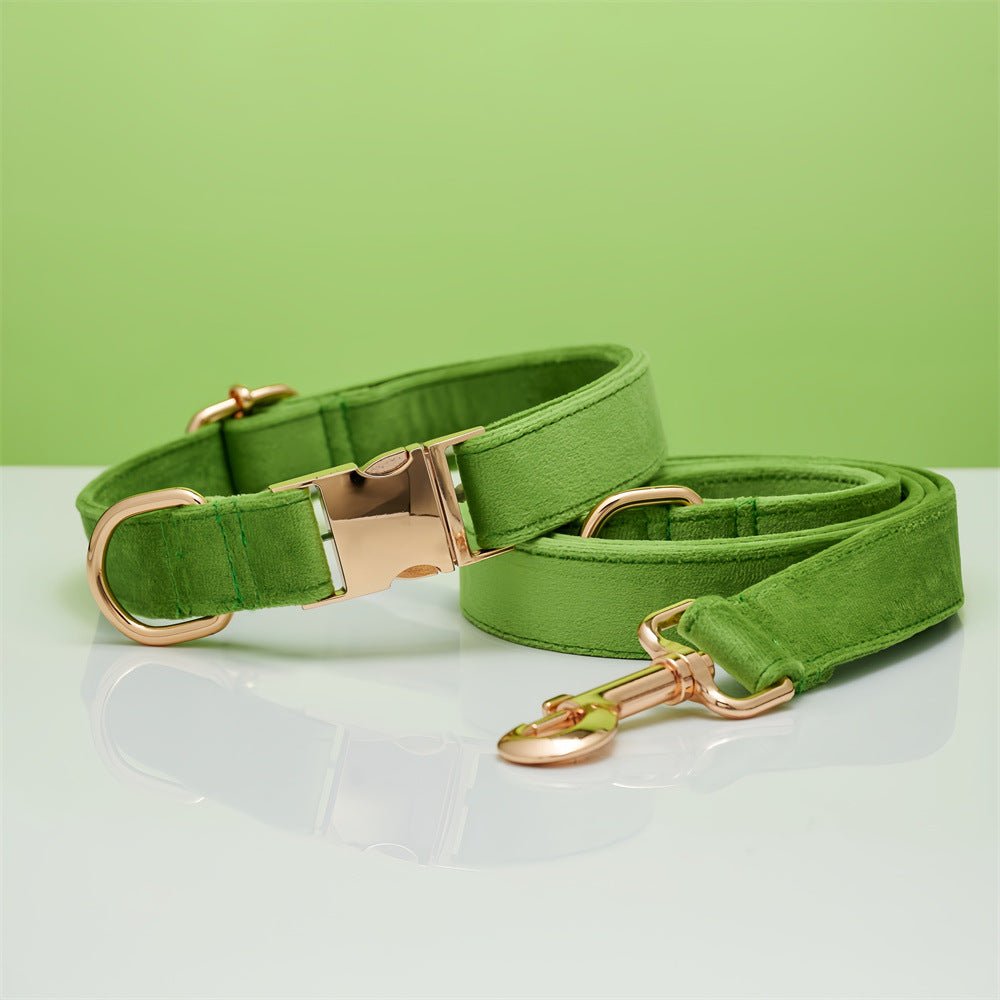 luxury velvet dog collar and leash set with bow tie