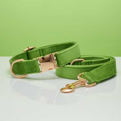 luxury velvet dog collar and leash set with bow tie