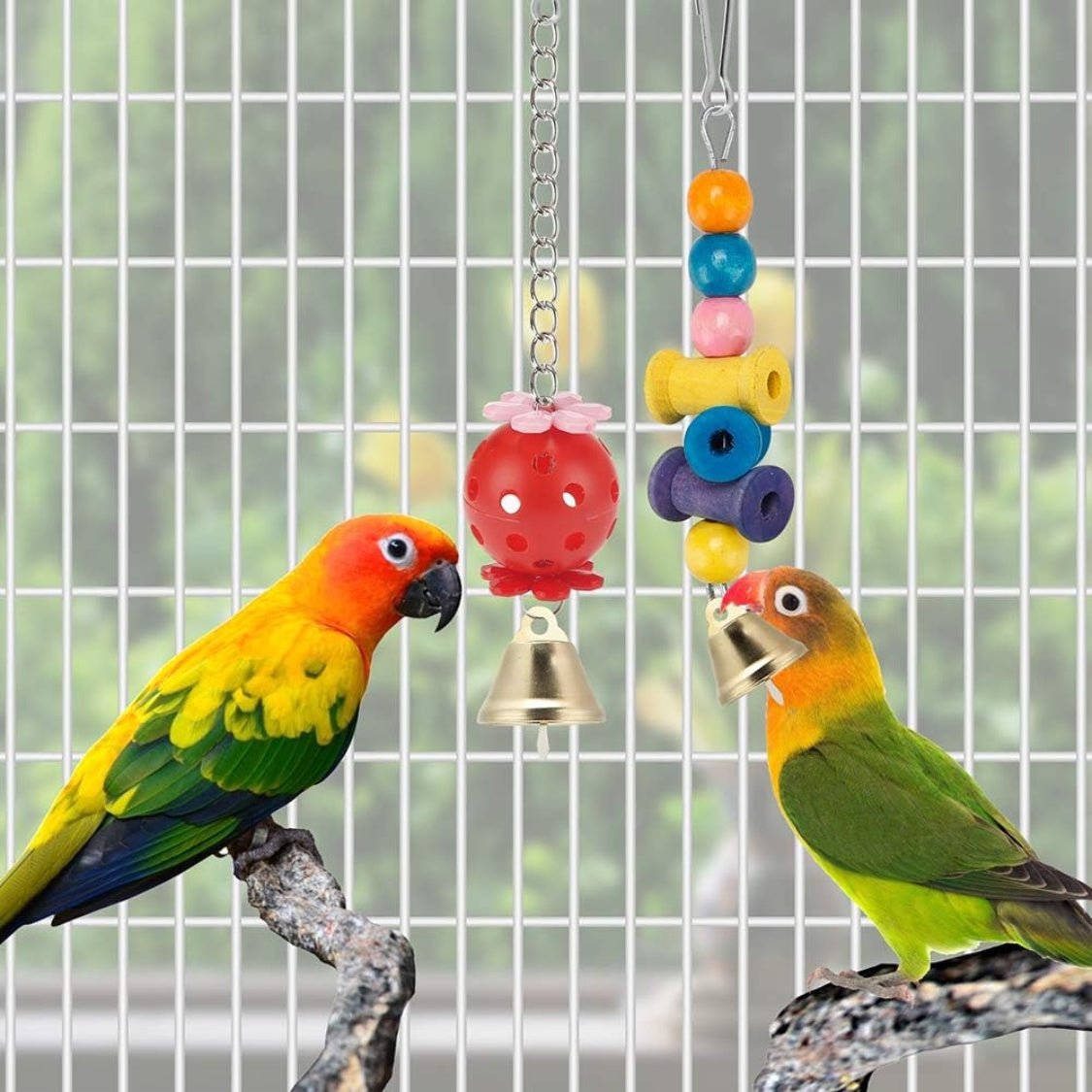11 piece colorful wooden bird cage toys set for parakeets