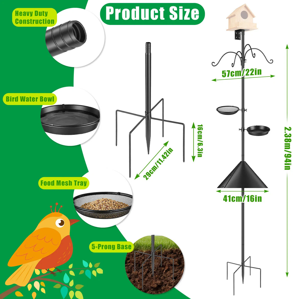 heavy duty squirrel proof bird feeder pole with 5 prong base