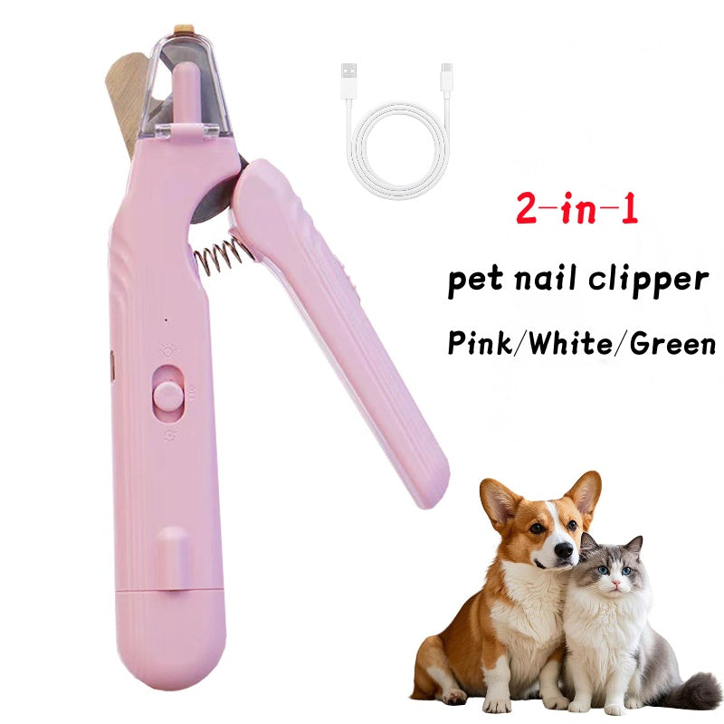 2-in-1 pet nail clipper and grinder with dual led safety light