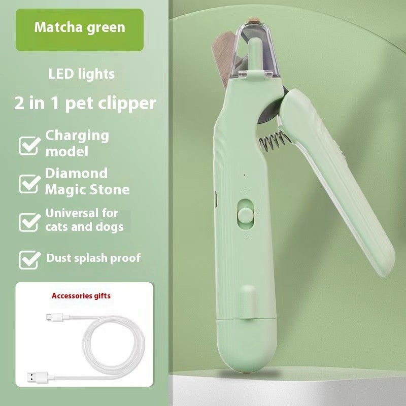 2-in-1 pet nail clipper and grinder with dual led safety light