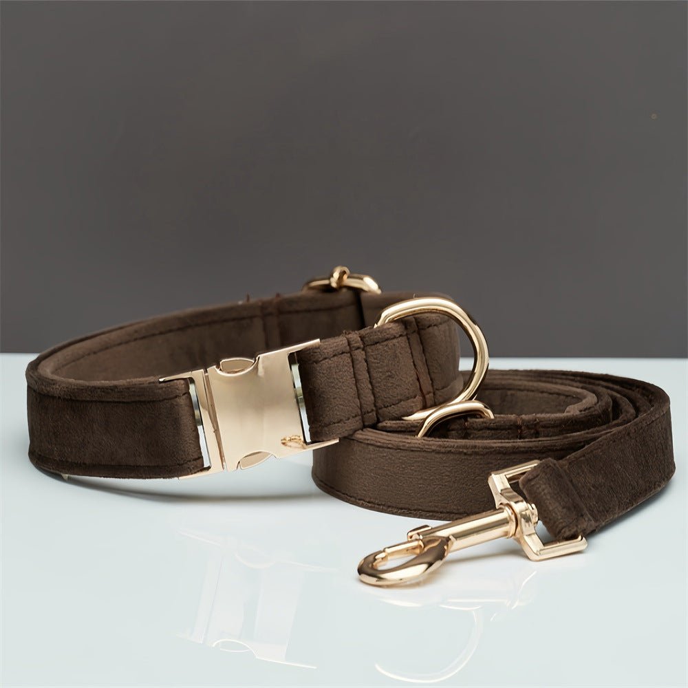 luxury velvet dog collar and leash set with bow tie