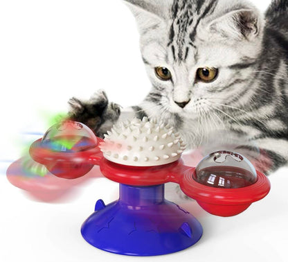 interactive cat toy set with feather teaser and windmill toy