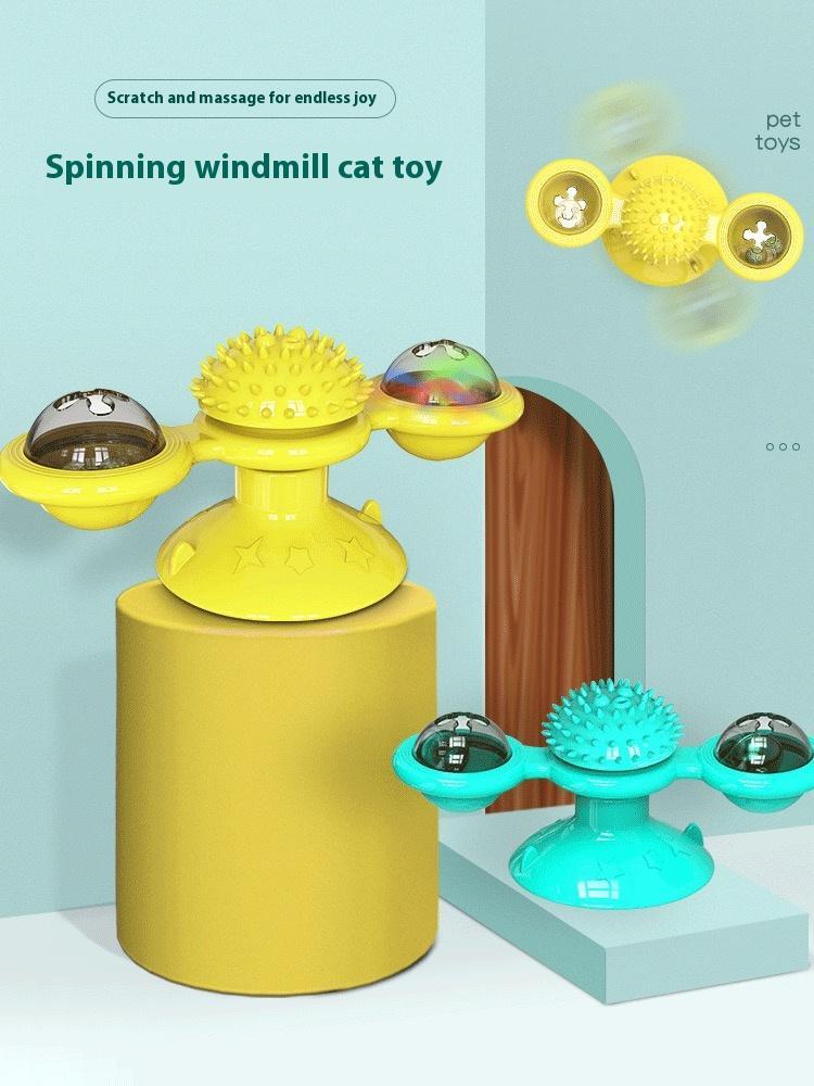 interactive cat toy set with feather teaser and windmill toy