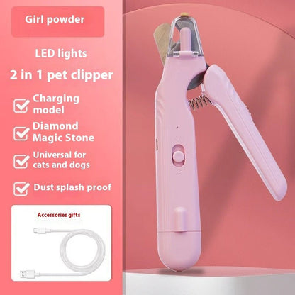 2-in-1 pet nail clipper and grinder with dual led safety light