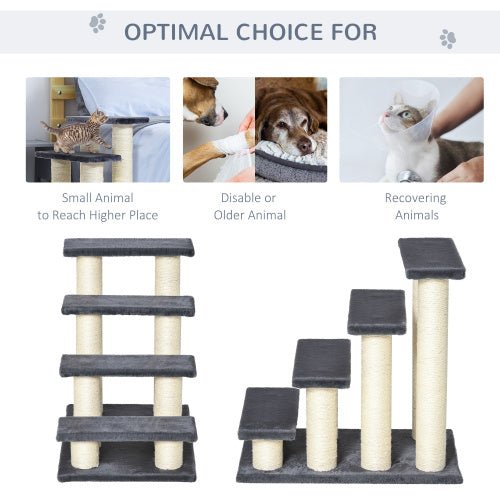 indoor cat climbing 4-step pet stairs to reach couch