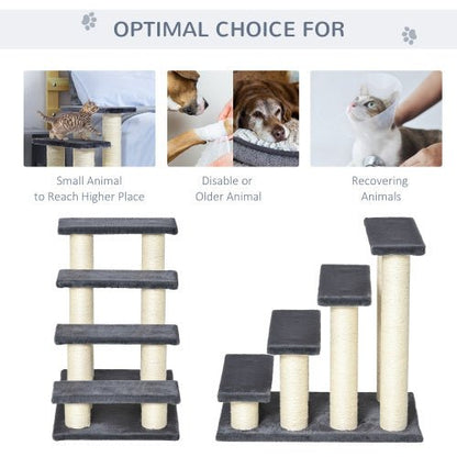 indoor cat climbing 4-step pet stairs to reach couch