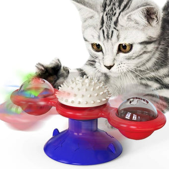 interactive cat toy set with feather teaser and windmill toy