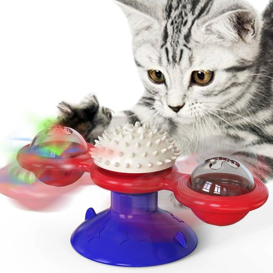 interactive cat toy set with feather teaser and windmill toy